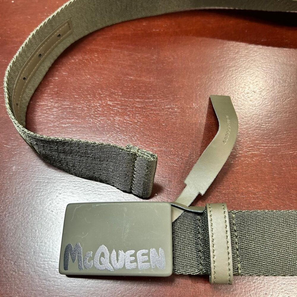 Alexander McQueen Logo-Print Leather and Fabric Belt